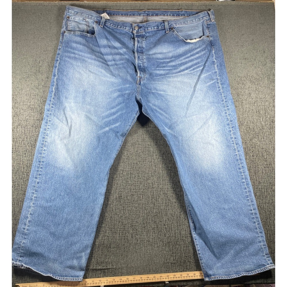 Levis 501 Original Fit Mens Blue Denim Jeans Light Wash Straight Leg W52 L32